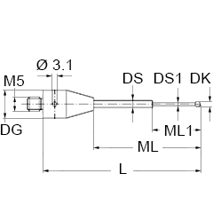 M5 шарик из нитрида кремния Ø1 мм, стержень из карбида вольфрама, L 25 мм, ML 5.0/15.0 мм, для систем ZEISS A-5555-3778